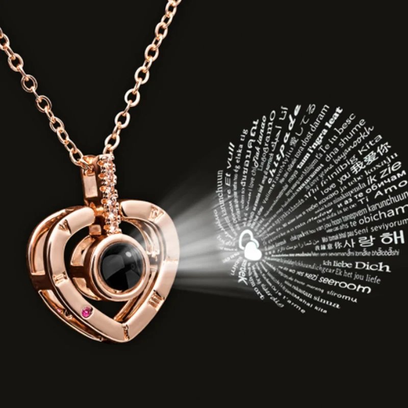 

100 Languages I Love You Projection Necklace For Women Romantic Memory Pendant Lover Couple Jewerly Valentine's Day Gift