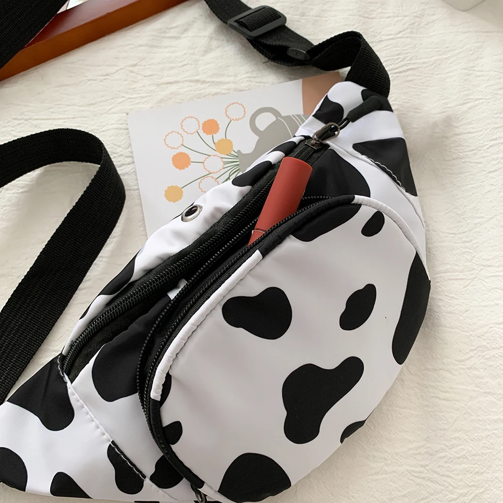 Cow Milk Fanny Waist Bag Women Canvas Zipper Classic Texture Creative Design Chic Leisure Simple Chest Shoulder Pack Purse |