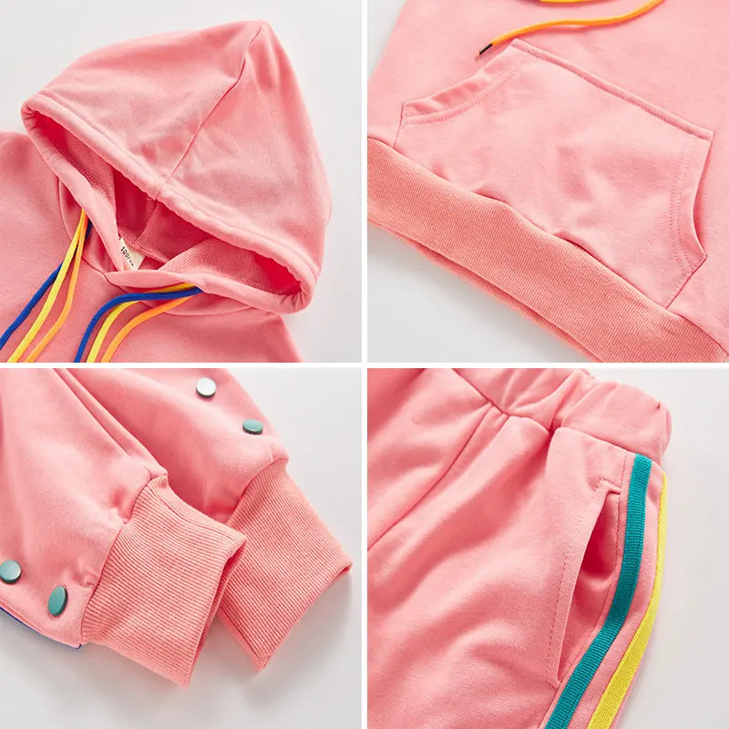 

Clothes for Girls Set Spring Autumn Hoodies Sweatshirt+Pants 2 Pcs Colorful Side Stripe Tracksuit Teens School Kids Clothing Set