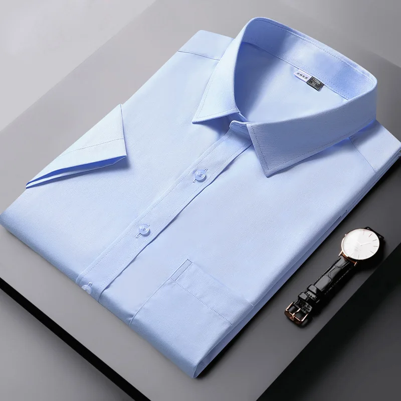 

Men's 100% Cotton Short Sleeve Shirt casual summer solid color thin top professional backing shirt cs80-5