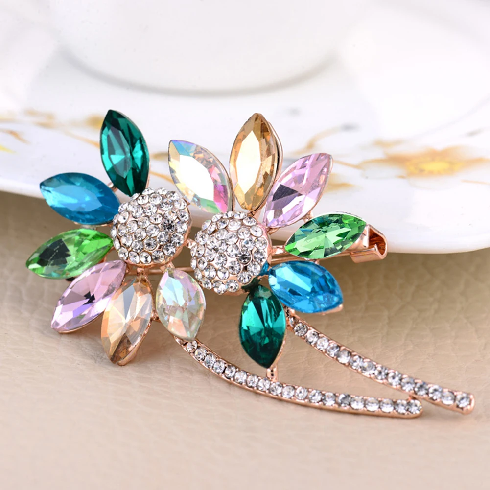 Броши женские в форме Подсолнечника Красочные горный хрусталь инкрустированная
