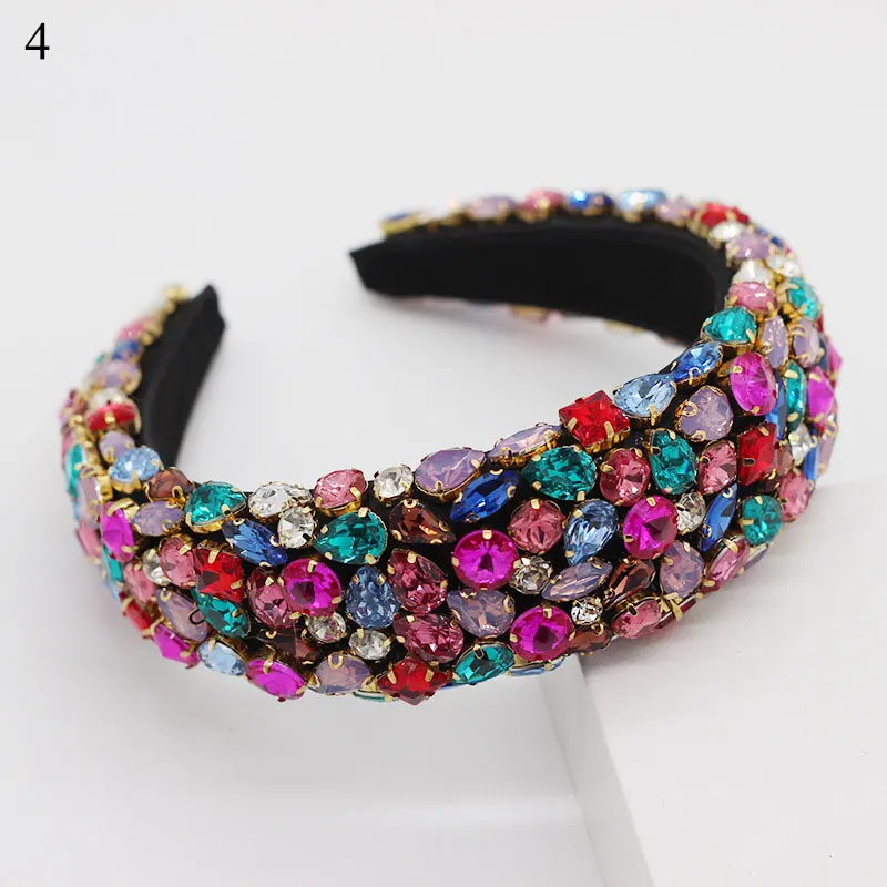 

Gorgeous Baroque Hair Jewelry Bohemian Padded Crystal Crown Headbands Exaggerated Rhinestone Tiara Hairbands For Women Wedding