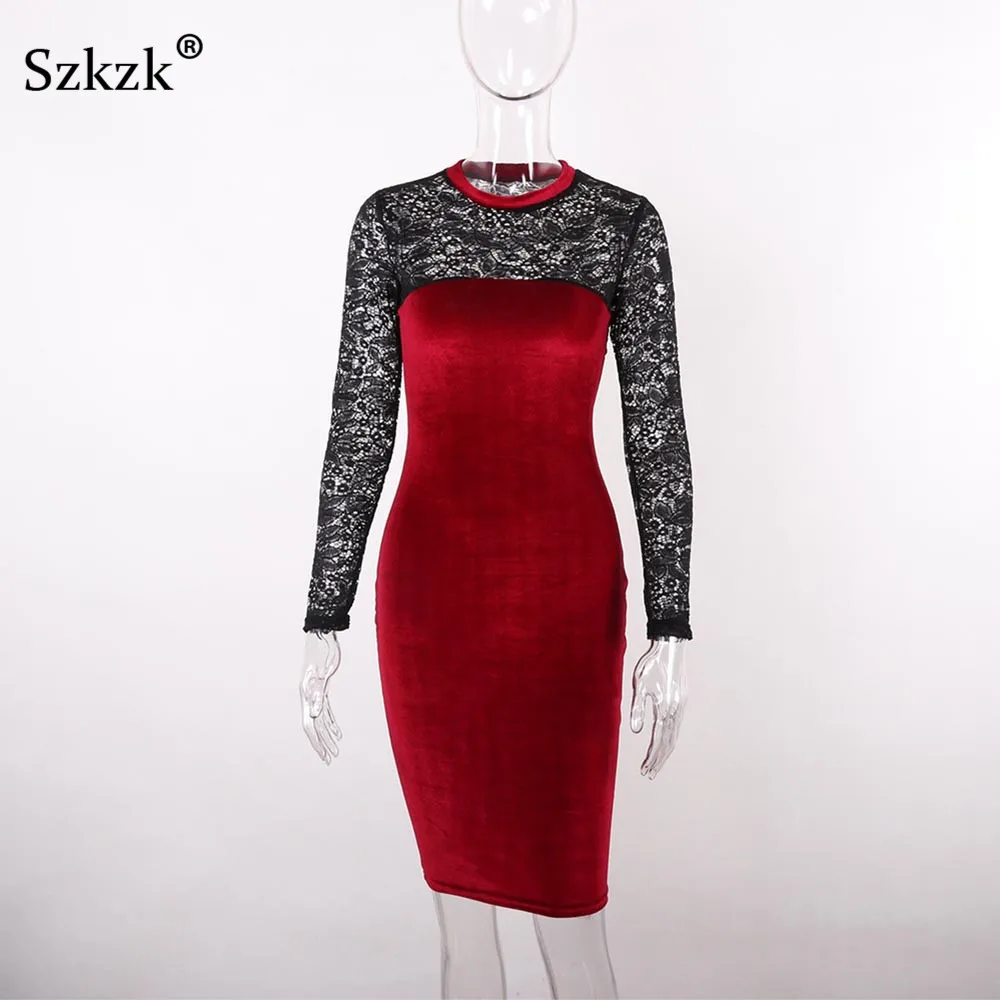 Сексуальное черное бархатное кружевное платье Szkzk новинка 2019 весеннее