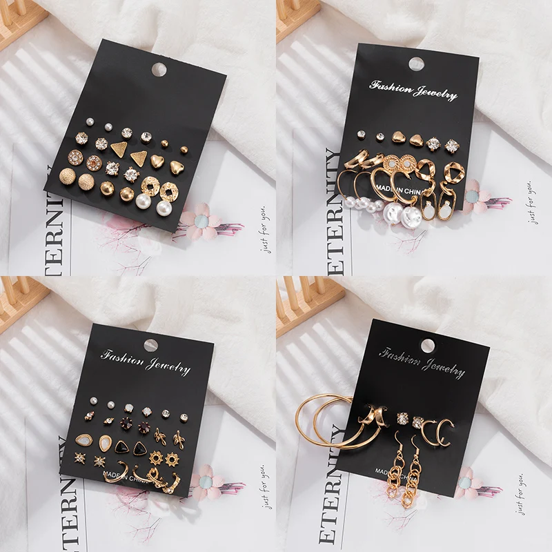 

Fashion Women's Pearl Stud Earrings for Women Vintage Geometric Heart Metal Tassel Drop Earring 2021 Trend Set Female Jewelry