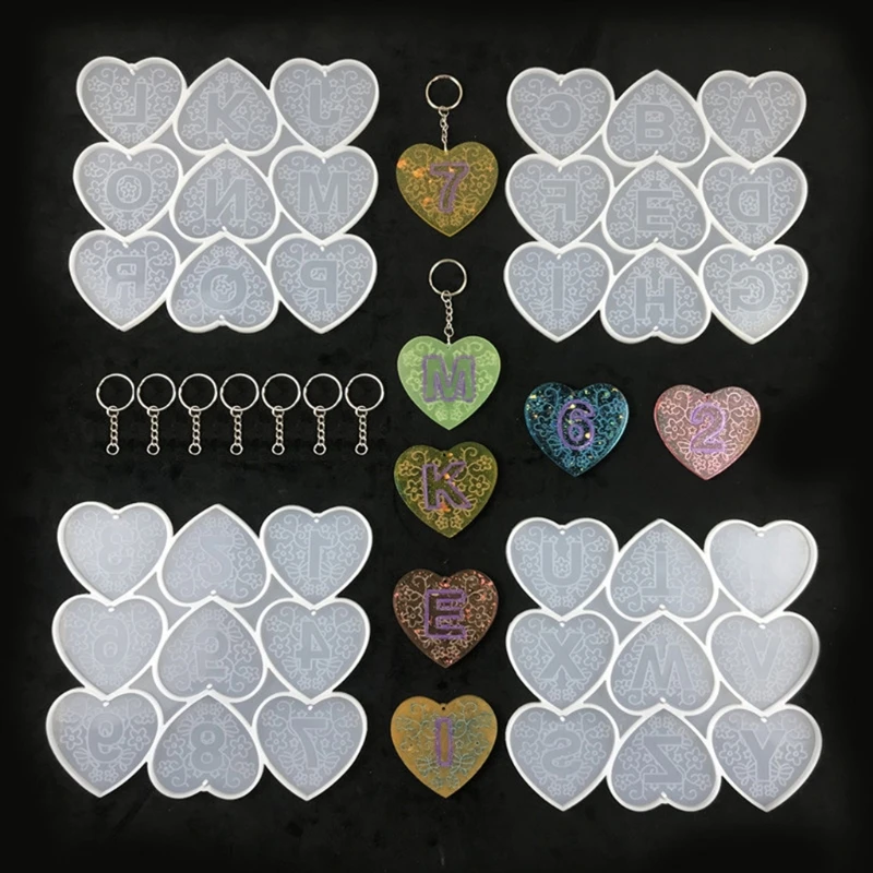 

DIY Heart-shaped Number Letter Silicone Mold Mobile Phone Keychain Mirror Creative Pendant Handmade Crystal Epoxy Mold
