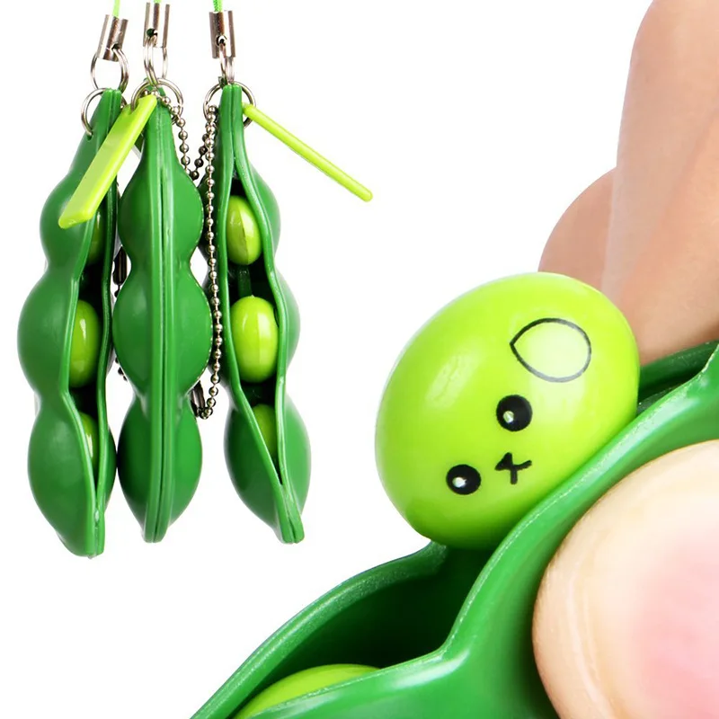 

New Creative Extrusion Pea Bean Soybean Edamame Stress Relieve Toy Keychain Cute Fun Key Chain Ring Party Gift Bag Charm Trinket