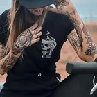 Цветная черная Готическая футболка с черепом, Женская 100% хлопковая забавная графическая цитата, Повседневная модная футболка унисекс, футболка