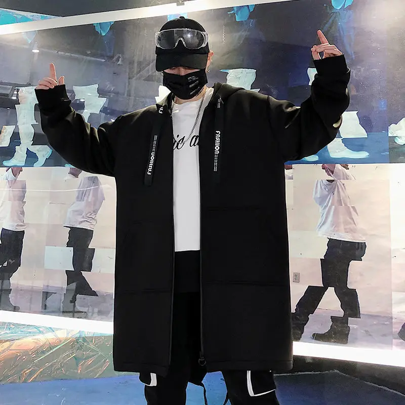 

Black Hip Hop Overcoat Men Funny Cool Coat Casual Streetwear Man Loose Korean Jacket Autumn High Street Hoodies Sweatshirt Male