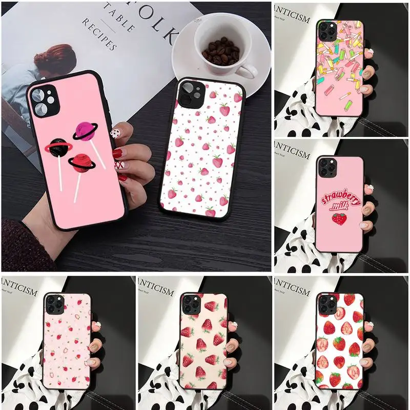 

Strawberry Phone Case Matte Transparent for iPhone 7 8 11 12 s mini pro X XS XR MAX Plus cover funda