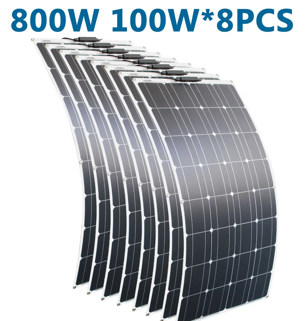 

1-8pcs 100w 200w 12v portable Solar Panel Flexible 16V 800W plate CELLS Monocrystalline silicon