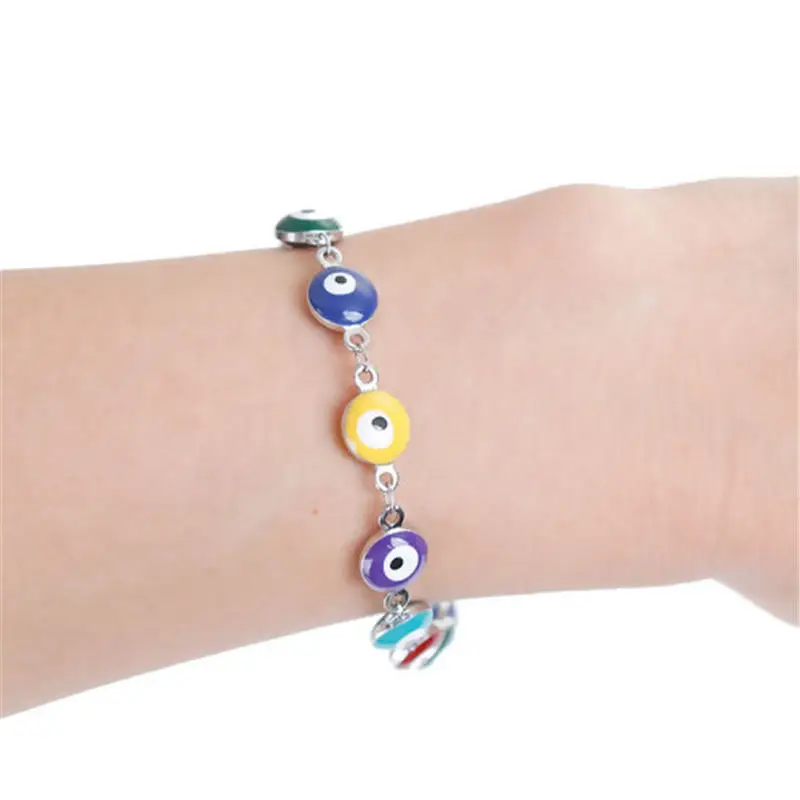 

1 Piece Fashion Stainless Steel Bracelets Round Evil Eye Multicolor Enamel Bead Jewelry For Women Girls DIY Gifts 20.5cm Long