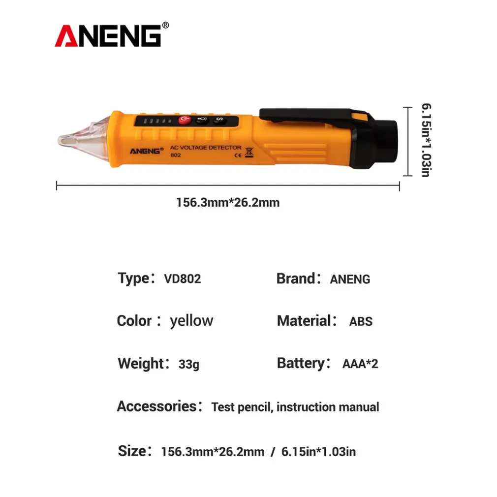 

ANENG VD802 Non-Contact AC Voltage Electric Tester Pen Induction Test Pencil With LED Light Electric Detectors Tester 12~1000V