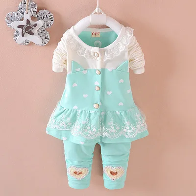 Комплект одежды для девочек на весну и осень Модный хлопковый топ штаны 2 шт.