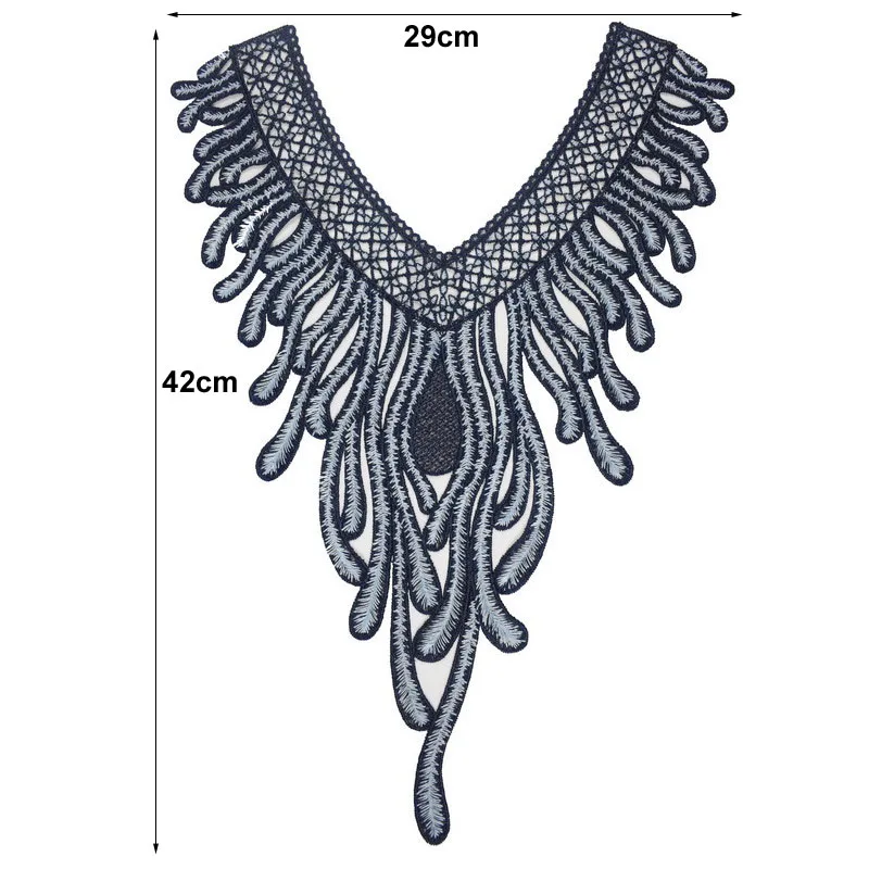 1Pc Sewing Blue Embroidered Fabric Sequins Lace Neckline Collar Applique Applications for Clothes DIY Accessories | Дом и сад
