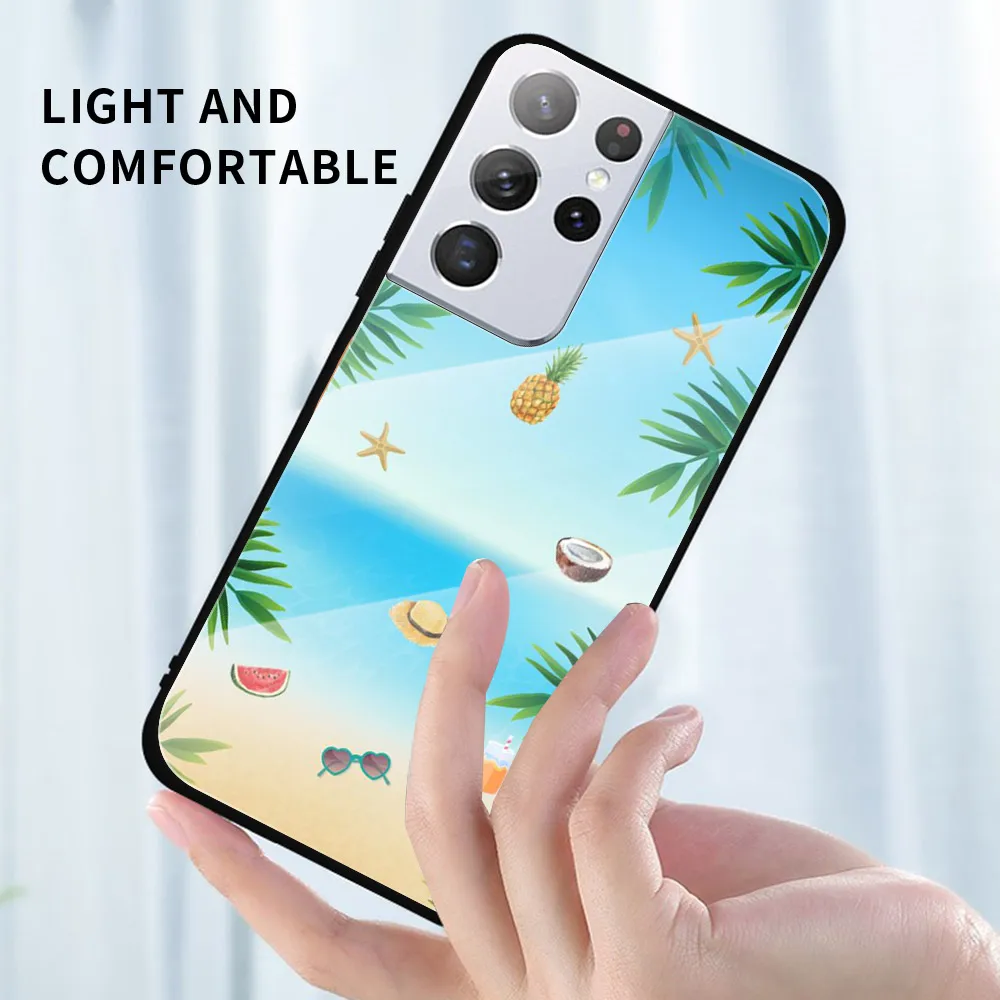 Чехол Hello Summer из кокосового закаленного стекла для Samsung Galaxy S21 Plus Ultra M21 M31 M51 A52 A72
