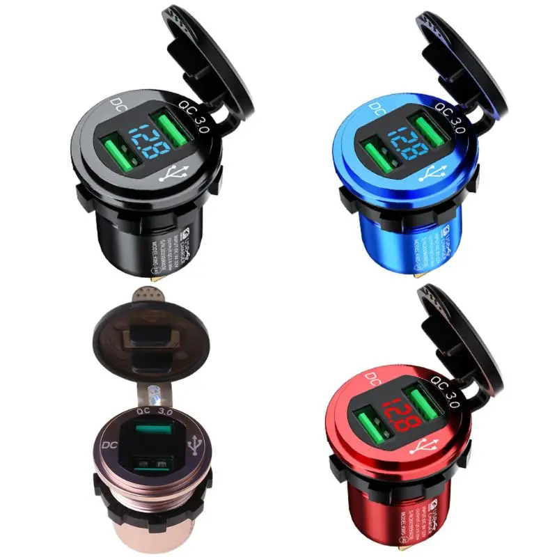 

Waterproof Dual QC3.0 USB Fast Charger Power Outlet LED Voltmeter for Car Marine