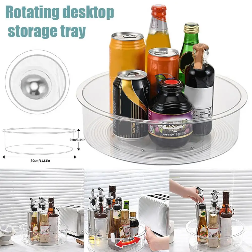 

11.8* 3.5inTurntable Spice Storage Container Clear Compartments Kitchen Bottle Organizer For Pantry Countertop