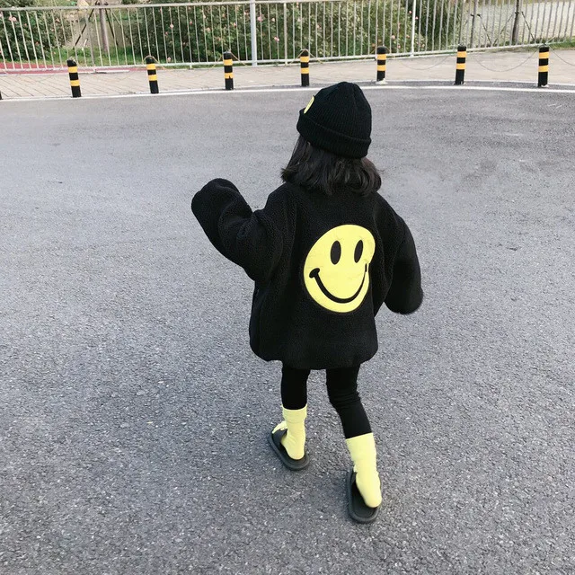 Abrigos de lana de cordero para ni&ntilde;os peque&ntilde;os, chaqueta gruesa de Smiley coreana para ni&ntilde;as y ni&ntilde;os, abrigo c&aacute;lido de terciopelo, novedad de invierno-0