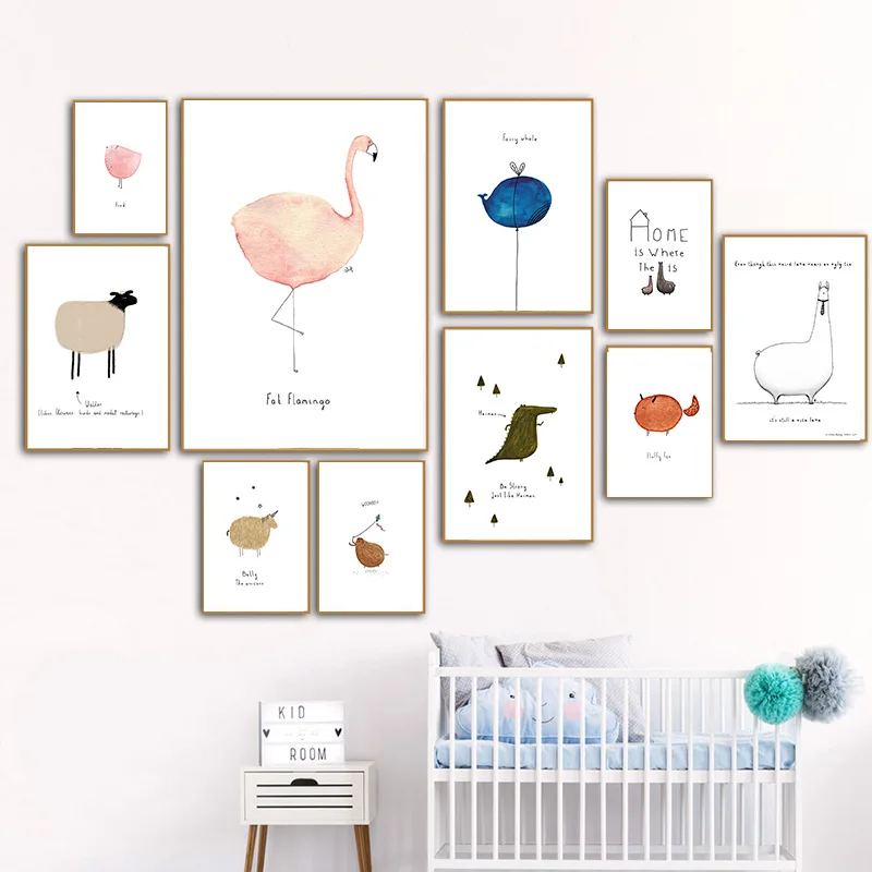 Каваи холст печать плакатов Детские стихи птицы Овцы КИТ стены искусства