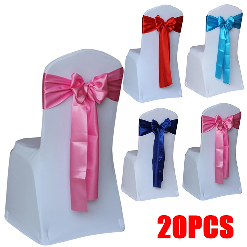 

20Pcs Wedding Chair Cover Band Elastic Bow Sash Streamers Decoration 2.75m Long