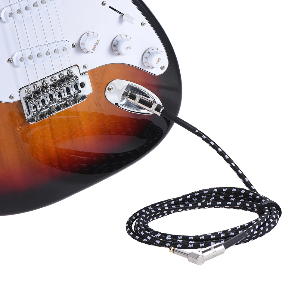 

ammoon 3 Meters/ 10 Feet Electric Guitar Cable Bass Musical Instrument Cable Cord 1/4 Inch Straight to Right Angle Plug Black