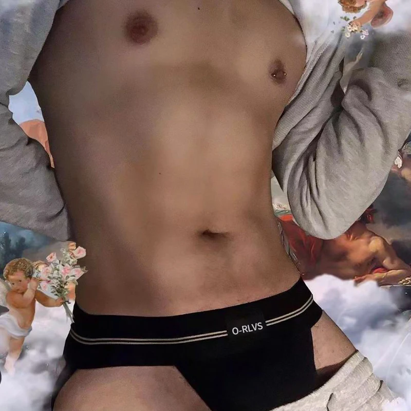 Мужские Трусы-стринги ORLVS черные бесшовные трусы с широким ремнем 5 см Т-образной