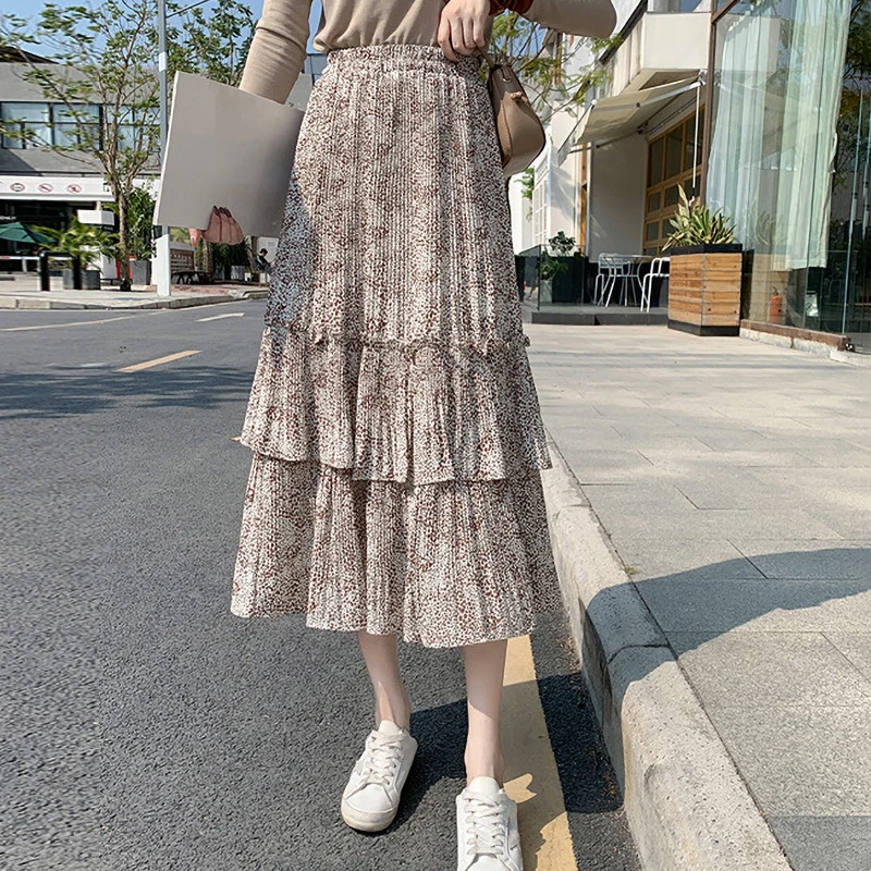 Юбка женская шифоновая трапециевидная с цветочным принтом винтажная