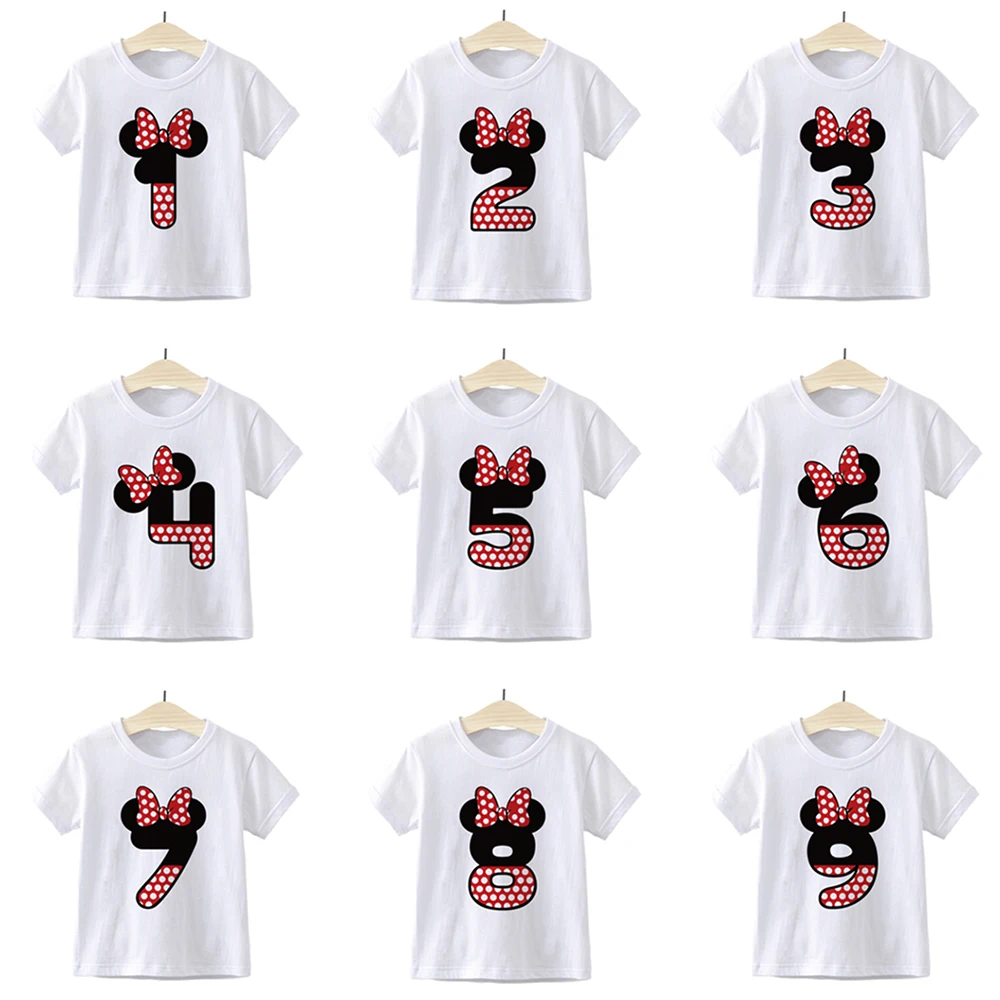 

Disney 0-9 Letter Minnie Mickey Mouse Print Boys/Girls T shirt Kids Happy Birthday Gift Number Baby Cartoon Children T-shirt