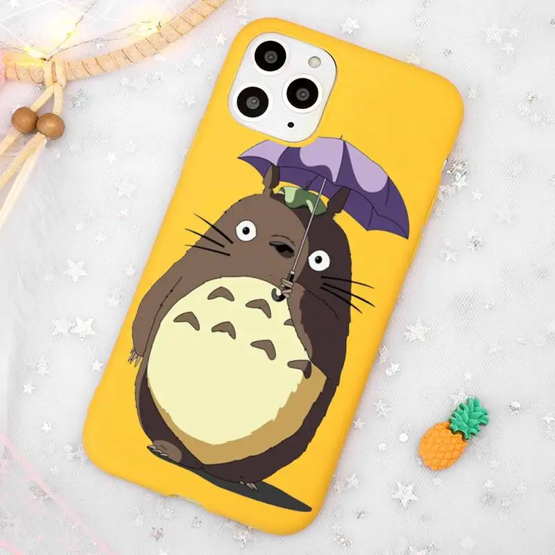 

Cartoon Ghibli Miyazaki Totoro Phone Case Candy Color Yellow for iPhone 11 12 pro XS MAX 8 7 6 6S Plus X 5S SE 2020 XR