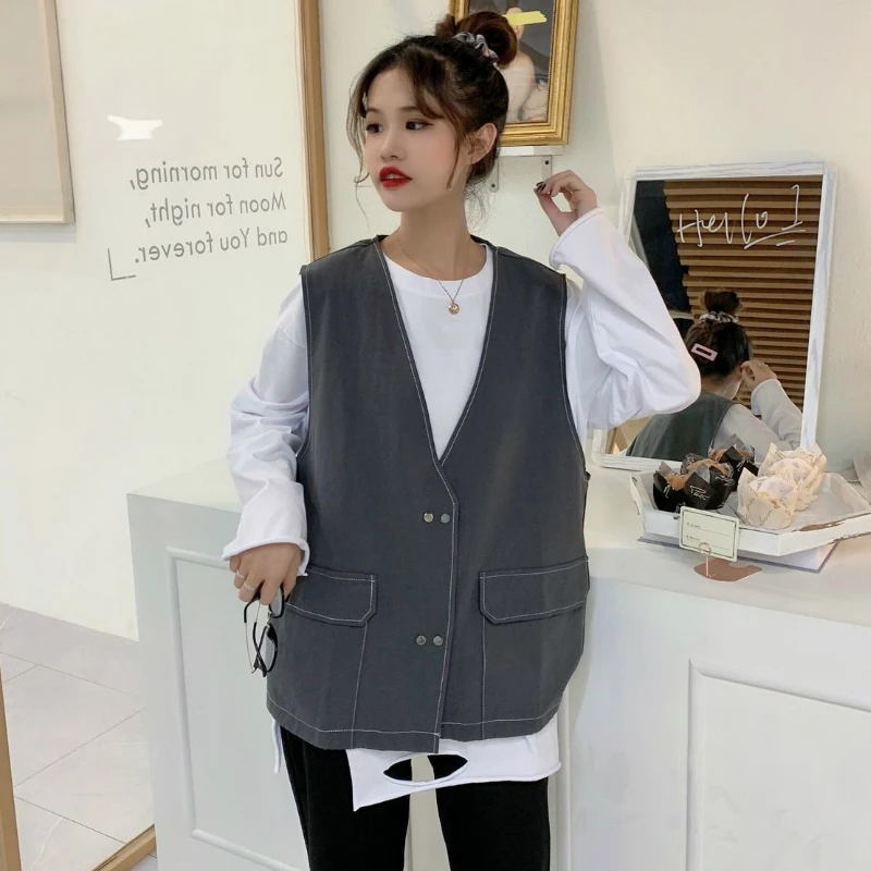 

Vests Women Solid Plus Size 2020 New Autumn Korean Style Fashion Bf Couple Trendy Students Female All-match Leisure Waistcoat