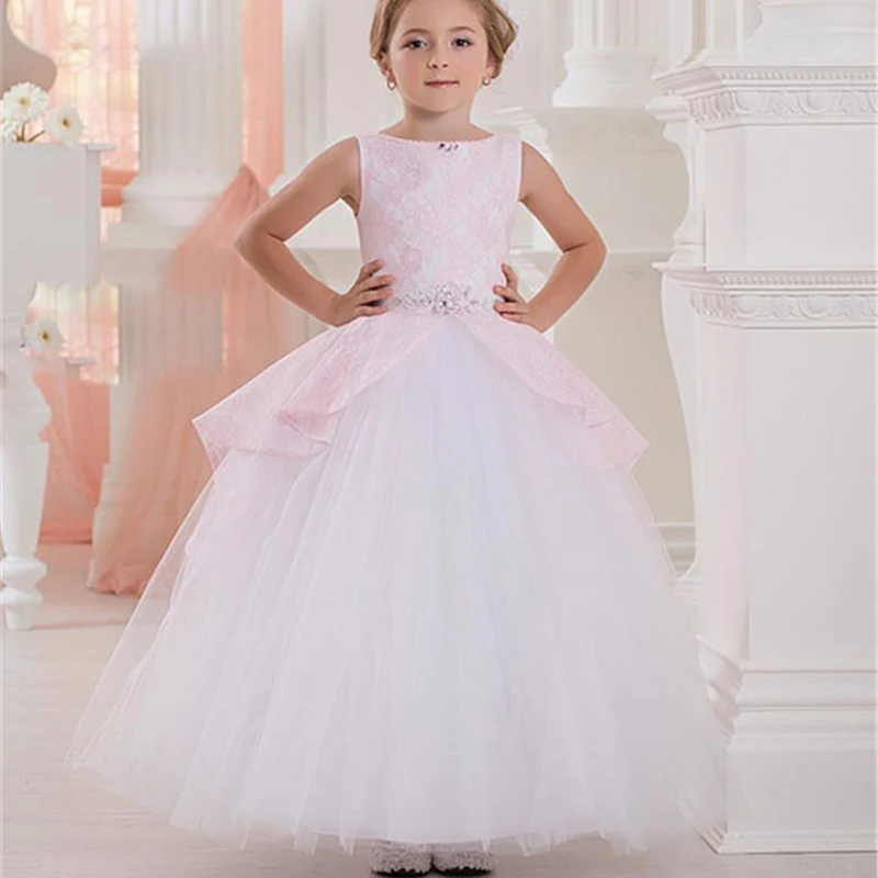 Платья с цветочным узором для девочек кружевное пышное платье из тюля с длинными рукавами и аппликацией для маленьких девочек, вечернее Первое Святое Причастие вечерние платья - Цвет: Picture style