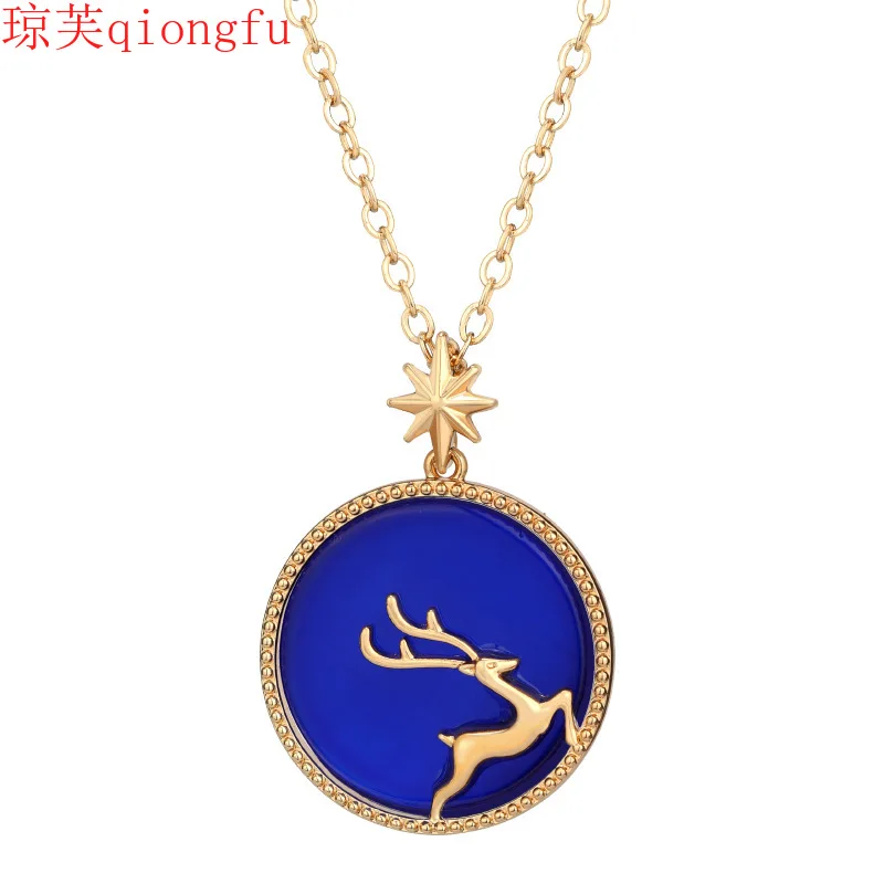 

Bohemian jewelry, one deer and eight-pointed star Christmas elk pendant sweater chain Charms for jewelry making Neck jewelry