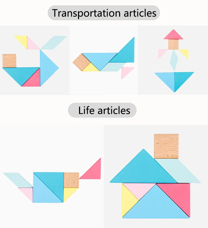 Деревянная цветная Геометрическая головоломка Tangram для раннего детства раннее