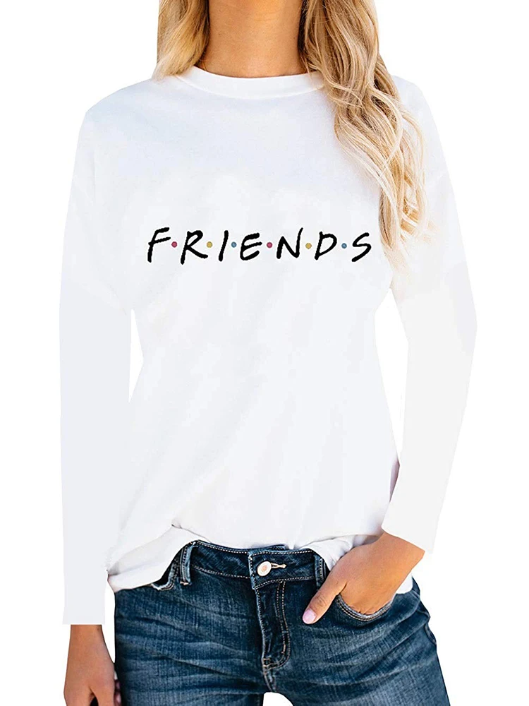 Whiter Long Sleeve Женская футболка с надписью «FRIENDS» на лето и осень, с длинным рукавом, повседневная забавная футболка для девушек, топ, хипстер, Прямая поставка - Цвет: Whiter Long Sleeve