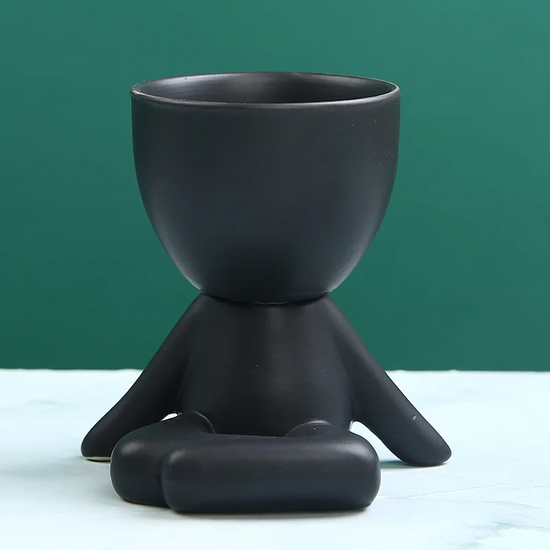 Creative Black Figure Flower Pot Plant Cactus Potted Abstract Ceramic Figurine Coffee Table Living Room Decor | Дом и сад