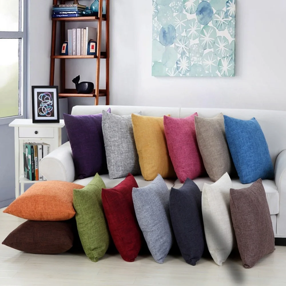 

Simple Solid color Pillow cover Cotton Linen plain Pillowcases Decorative living room cushion covers For sofa car home decore