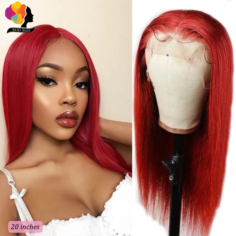 Remyblue/красные парики из человеческих волос на фронте с кружевом прямые волосы 13*4