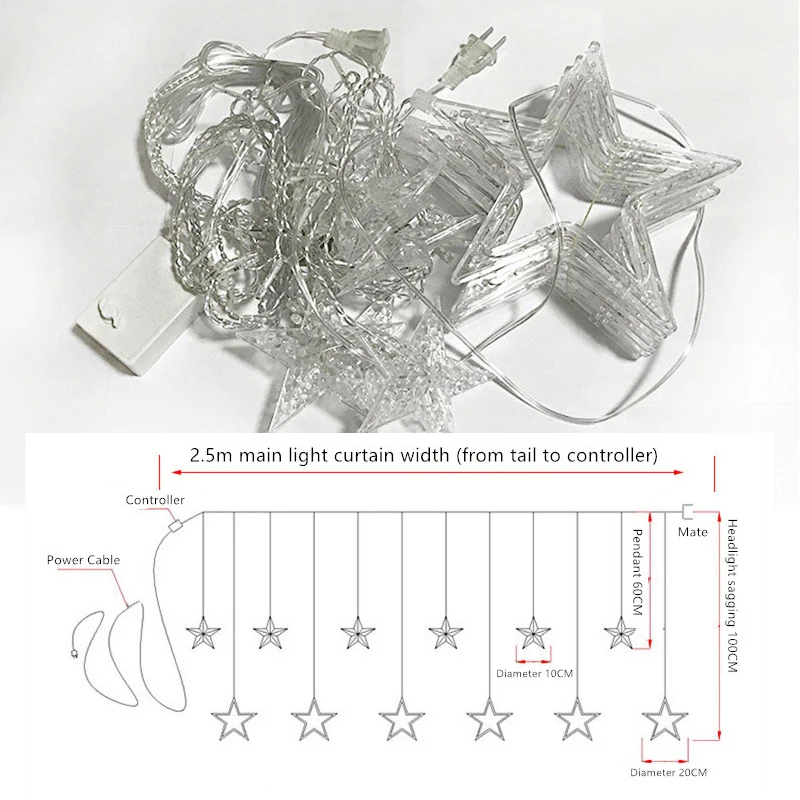 Гирлянда-занавеска со звездами 2 5 м | Дом и сад