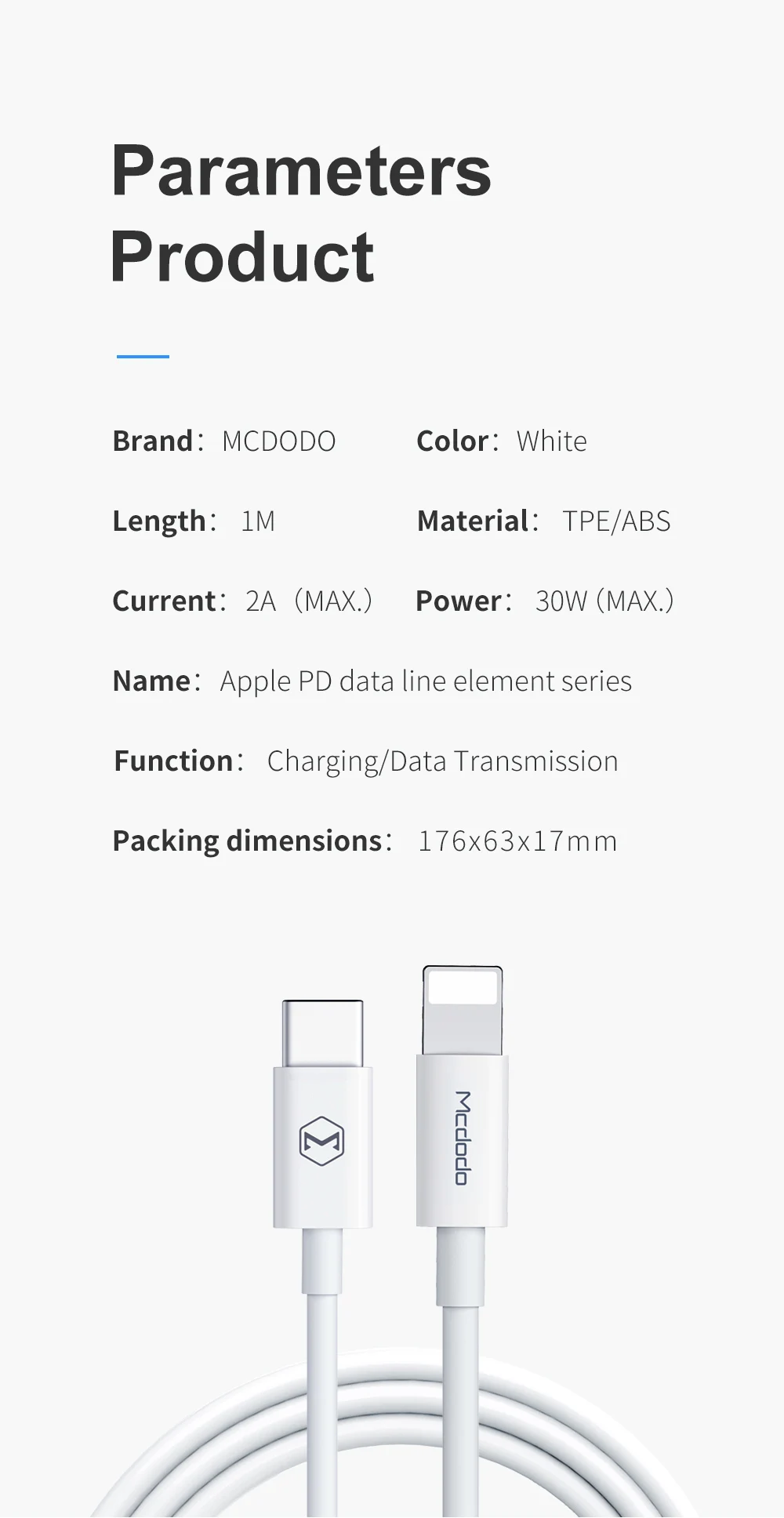 Mcdodo usb type-C кабель на 8-контактный кабель для iPhone X XS XR 8 Plus 18 Вт PD Быстрая зарядка USB C кабель для передачи данных для Macbook USB шнур