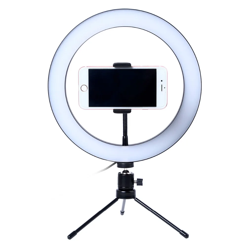 Photography LED Selfie Ring Light Dimmable Camera Phone Lamp 10inch With Table Tripods For Makeup Video Live Studio | Электроника