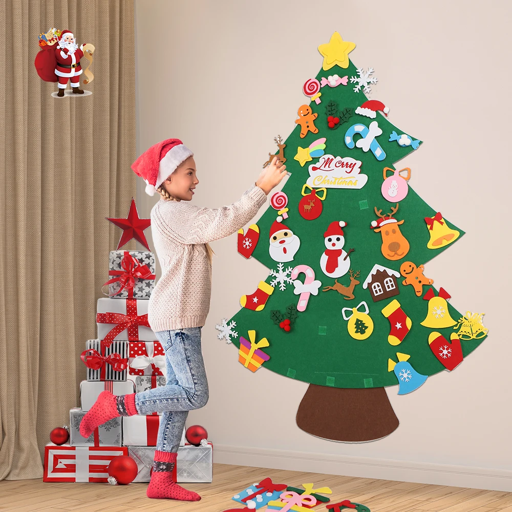 baby montessori toy 32pcs diy felt christmas tree toddlers busy board xmas tree gift for boy girl door wall ornament decorations free global shipping