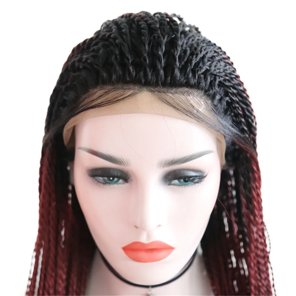 

RONGDUOYI Ombre Burgundy Hair Wigs Synthetic Lace Front Wig 2X Twist Braids Wigs for Women Cosplay Wig Red Braided Lace Hair