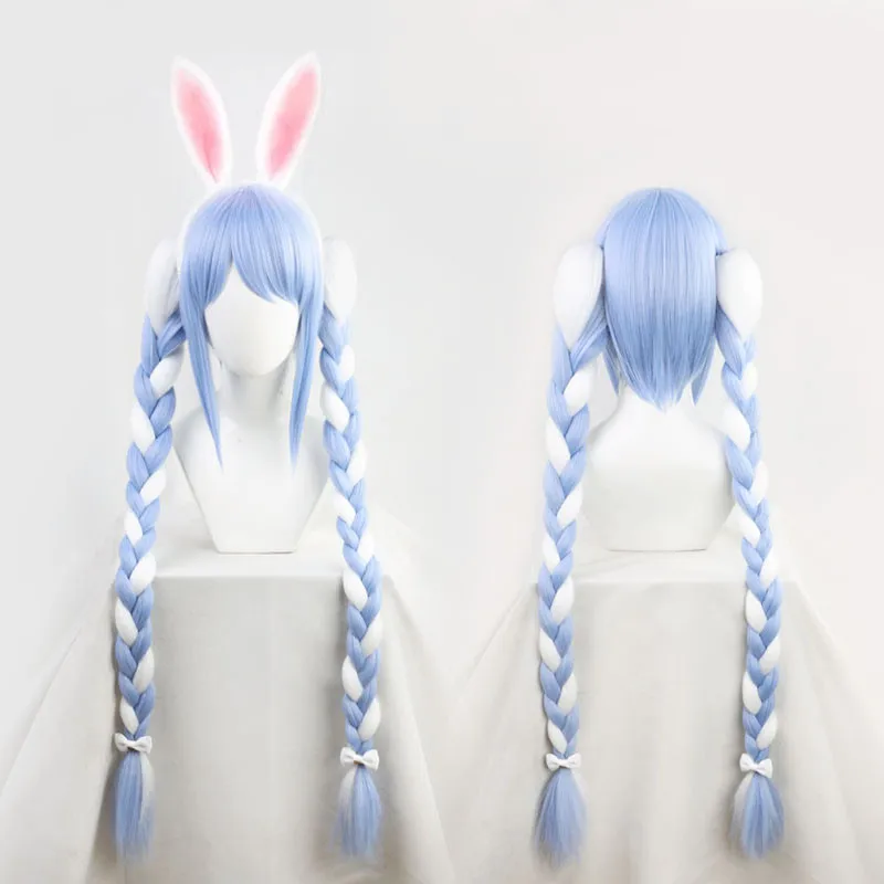VTuber Bunny Girl Usada Pekora парики косы Hololive Fantasy Косплей Длинные плетеные волосы сине-белые