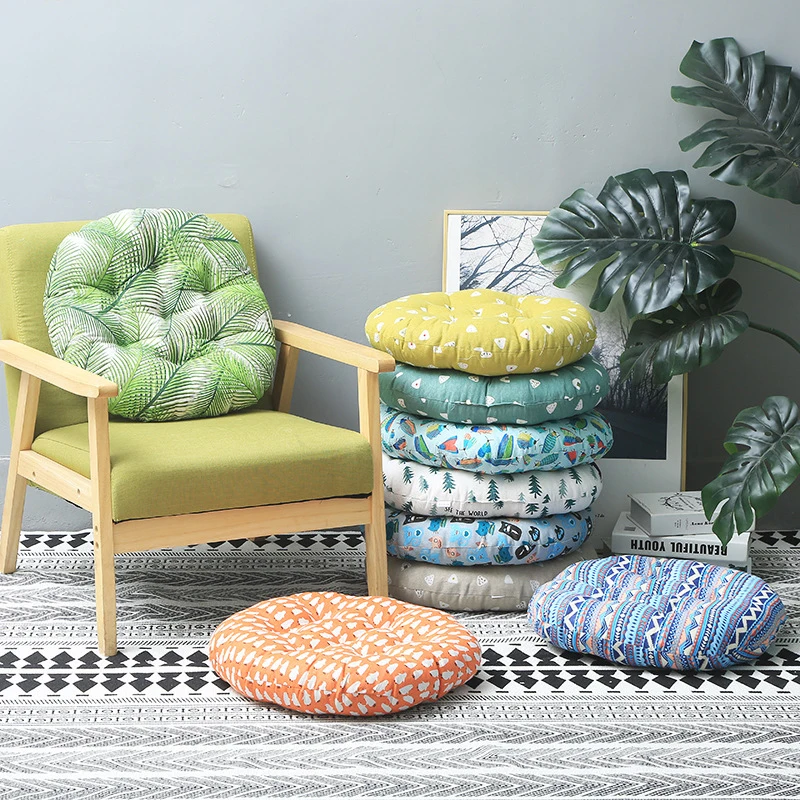 

New Print Round Chair Cushion Cotton Breathable Soft Padded Office Decor Cushions Sofa Pillow Buttocks 40x40cm/40x45cm