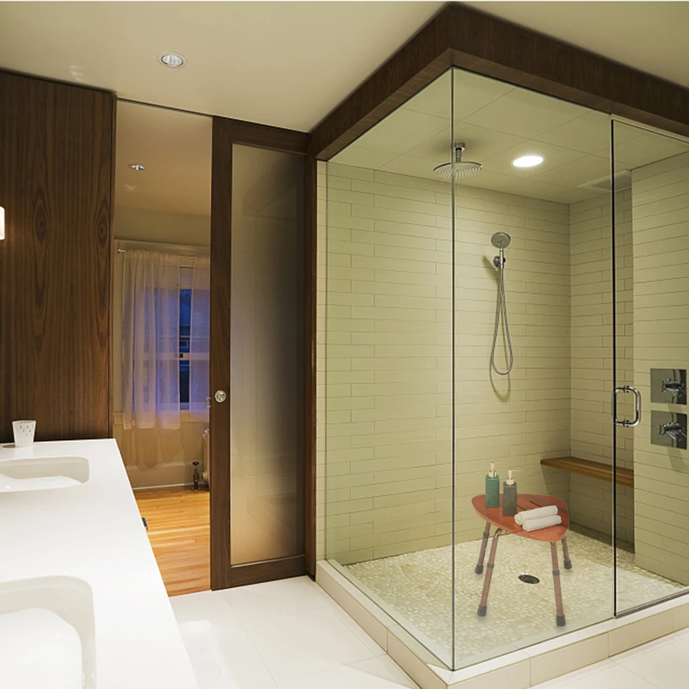 

6-Hole Adjustable Wooden Bath Chair Natural Wood Color