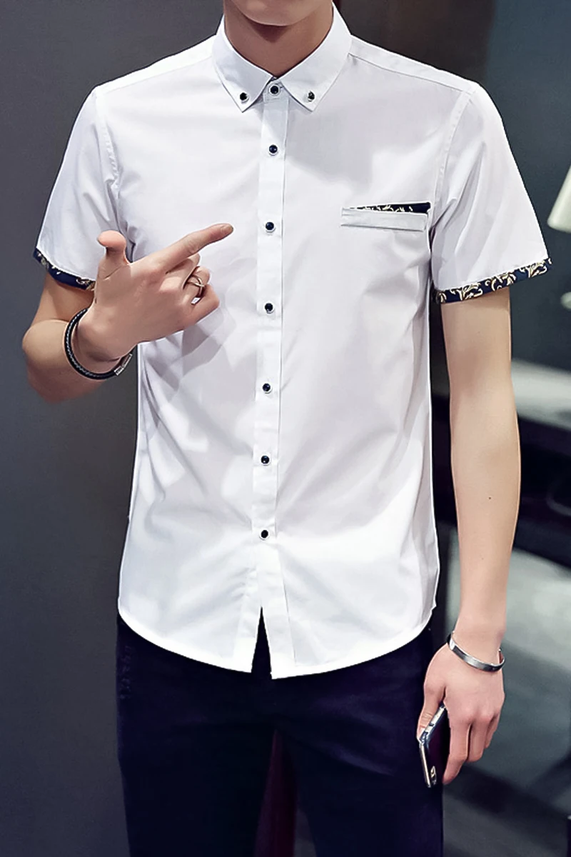 

Men's Short Sleeve shirt Floral Print Patchwork Button Down Casual Shirts Solid Work Slim Fit Shirt Mens casual Clothes pink