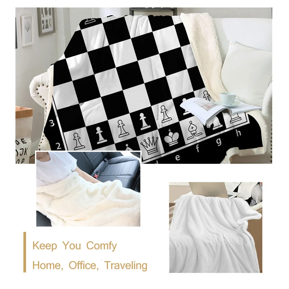 Шахматное одеяло s для кровати черно белое плюшевое покрывало игровое постельное