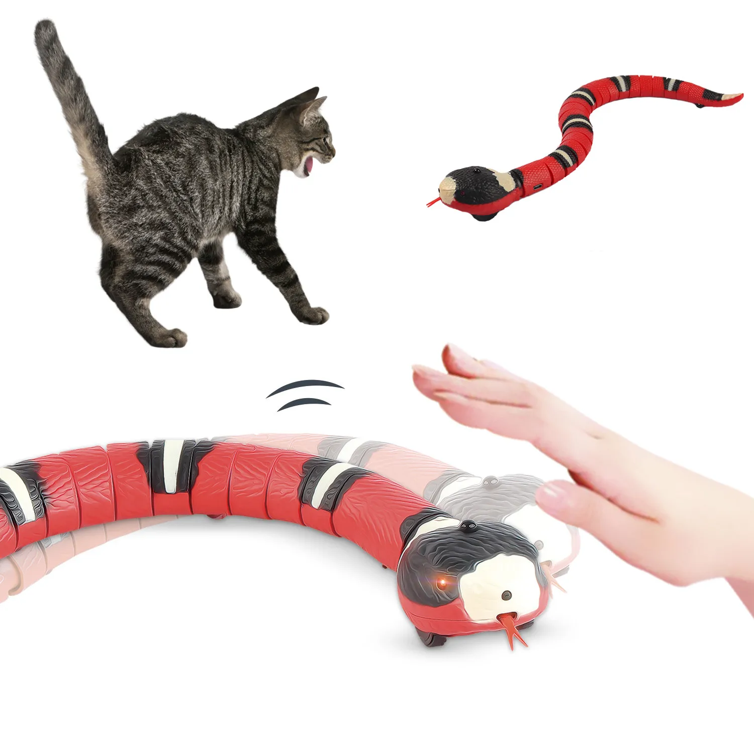 Juguete Interactivo con Sensor Inteligente para Mascotas, Serpiente Autom&aacute;tica y Electr&oacute;nica Recargable por Puerto USB, Juegos para Bromear con Perros y Gatos-0