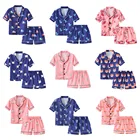 Пижама атласная детская, с коротким рукавом, из вискозы, для мальчиков и девочек, 2 шт., От 2 до 6 лет