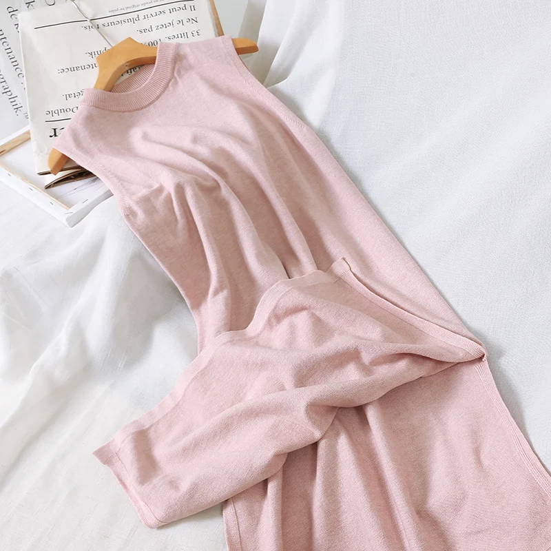 Женское повседневное сексуальное летнее платье однотонное длинное трикотажное